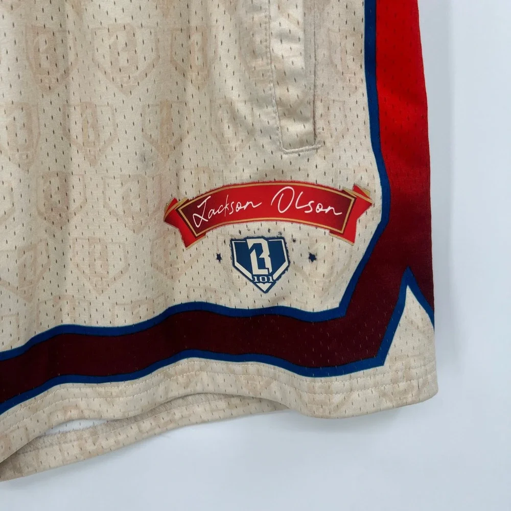 BL101 Apparel Jackson Olson Mesh Baseball Shorts Cream Red Blue Mens Small